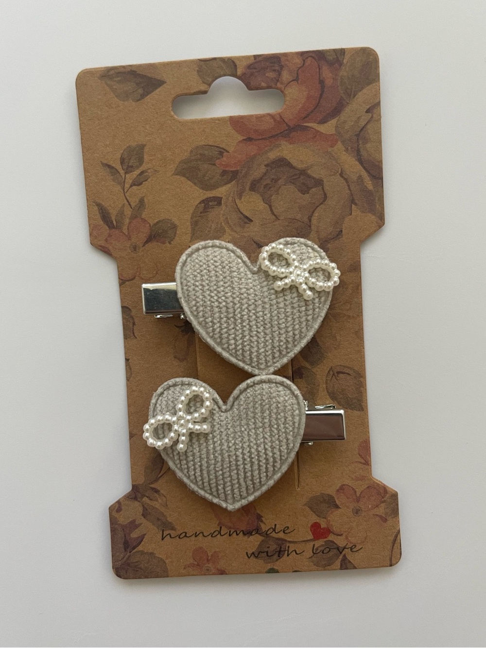 Handmade Pearl Bow Heart Hair Clips Set of 2 | Coquette Romantic Vintage